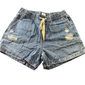Women's Mid-High Rise Distressed Jean Shorts Blue Size XL